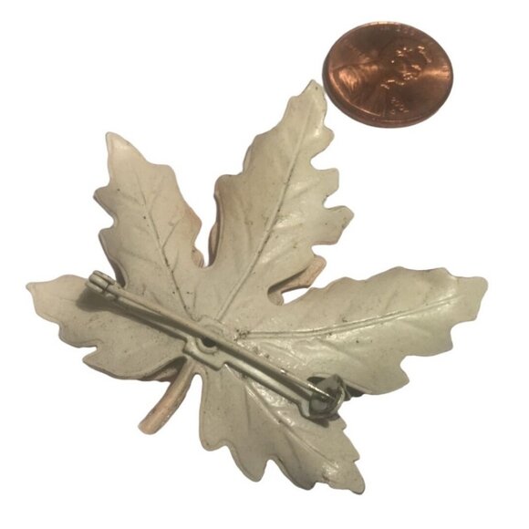Maple Leaf Vintage Brooch Pin Orange & Brown - Picture 4 of 4